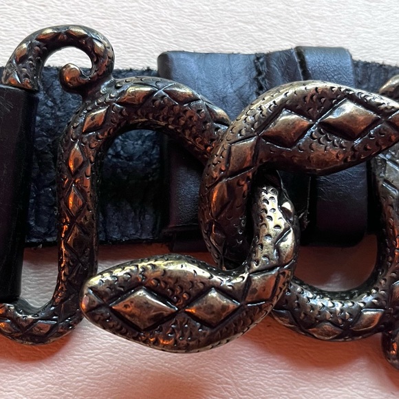 Snakes Serpents Buckle Statement Leather Slide Cinch Belt Italy - Picture 5 of 12
